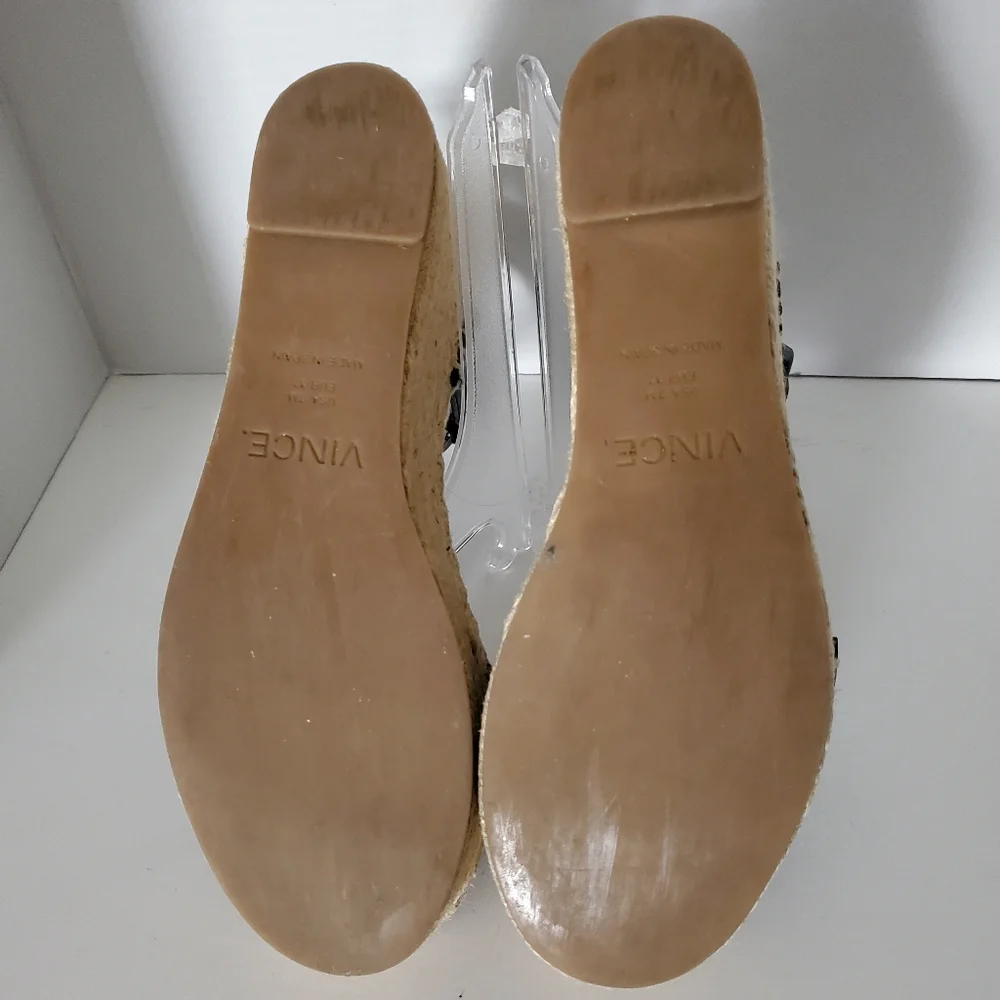 Vince Abby Leather Platform Espadrille Sandals in Black Size